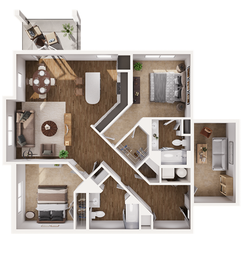 Rose Floor Plan at Hamilton at Eagleview, featuring 2 bedrooms, 2 bathrooms, and a den for flexible living in Exton, PA